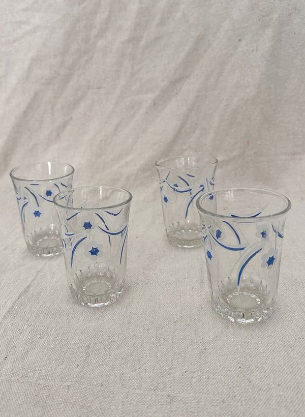 vintage Moroccan tea glasses, blue + white flowers