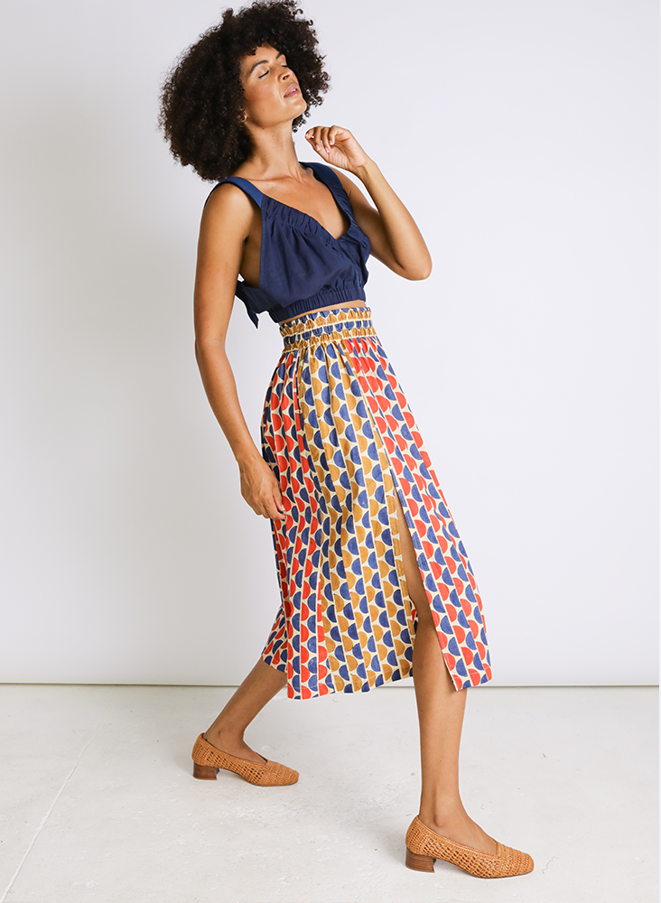 Uma Skirt, halves block print
