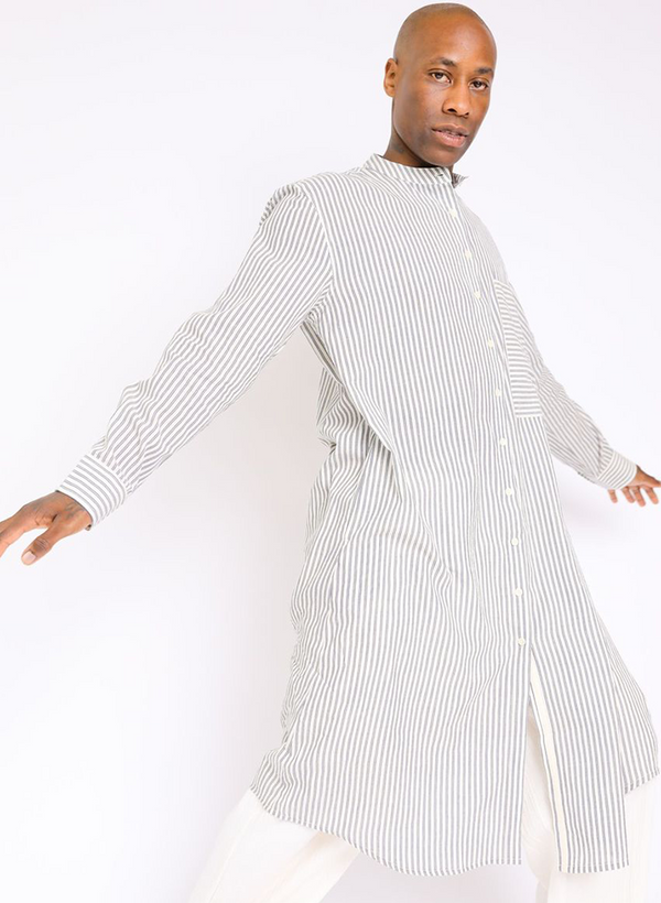 Unisex Nat Shirt Dress, navy indigo stripe