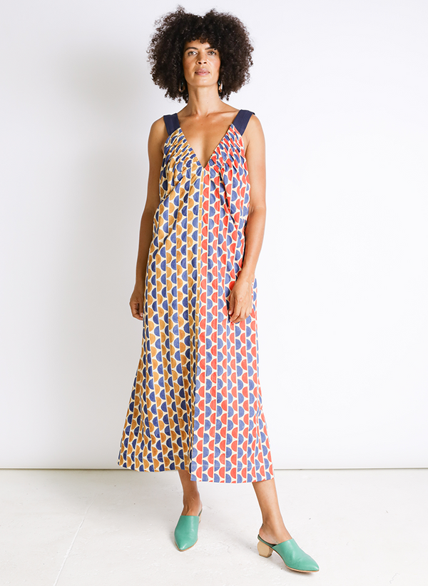 Tania Dress, halves block print