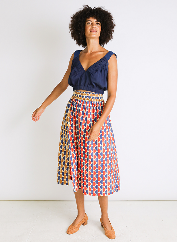 Uma Skirt, halves block print